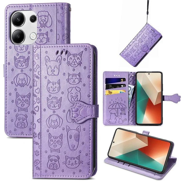 For Xiaomi Redmi Note 13 4G Case Cat and Dog Pattern PU Leather Flip Protective Phone Cover