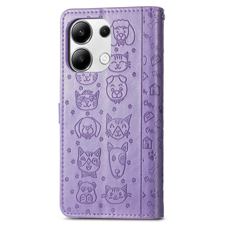 For Xiaomi Redmi Note 13 4G Case Cat and Dog Pattern PU Leather Flip Protective Phone Cover
