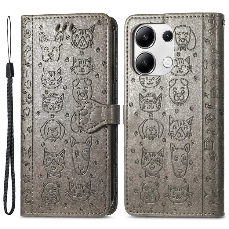 For Xiaomi Redmi Note 13 4G Case Cat and Dog Pattern PU Leather Flip Protective Phone Cover