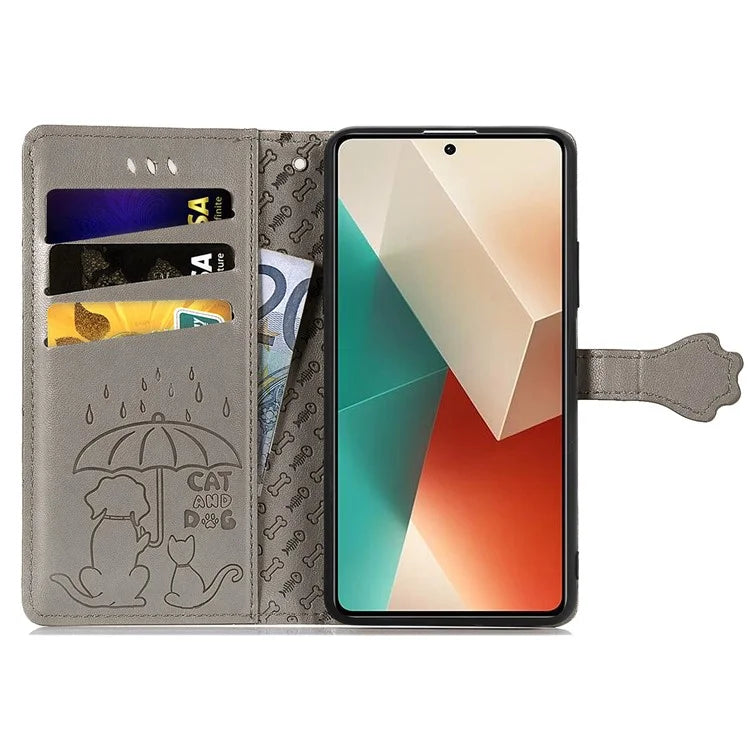 For Xiaomi Redmi Note 13 4G Case Cat and Dog Pattern PU Leather Flip Protective Phone Cover