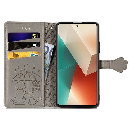 For Xiaomi Redmi Note 13 4G Case Cat and Dog Pattern PU Leather Flip Protective Phone Cover