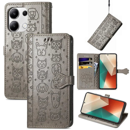 For Xiaomi Redmi Note 13 4G Case Cat and Dog Pattern PU Leather Flip Protective Phone Cover