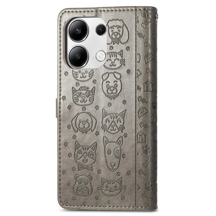 For Xiaomi Redmi Note 13 4G Case Cat and Dog Pattern PU Leather Flip Protective Phone Cover