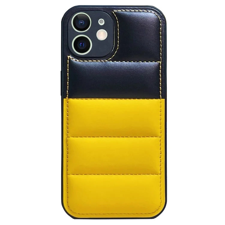 For iPhone 12 Case PU Leather Coated TPU Down Jacket Style Soft Touch Phone Cover