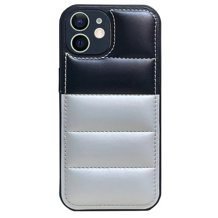 For iPhone 12 Case PU Leather Coated TPU Down Jacket Style Soft Touch Phone Cover