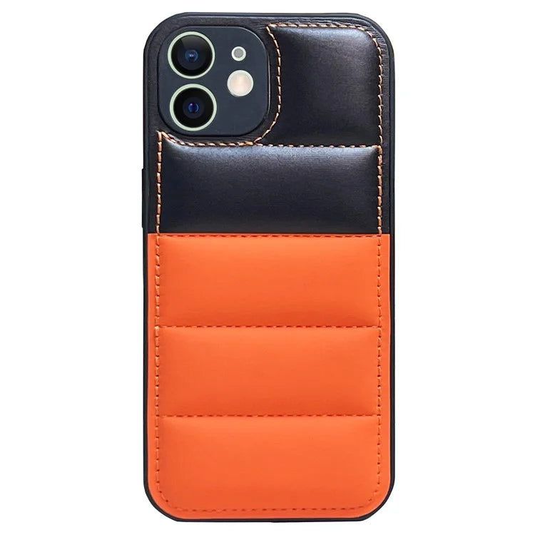 For iPhone 12 Case PU Leather Coated TPU Down Jacket Style Soft Touch Phone Cover