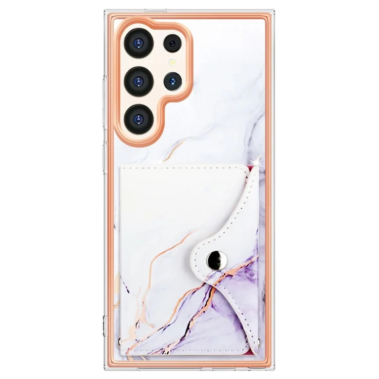 YB Leather Coating Series-9 for Samsung Galaxy S24 Ultra Case Kickstand Card Slot PU+TPU IMD Phone Cover