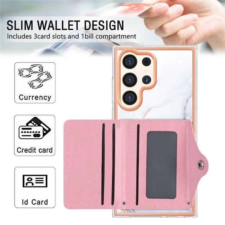 YB Leather Coating Series-9 for Samsung Galaxy S24 Ultra Case Kickstand Card Slot PU+TPU IMD Phone Cover