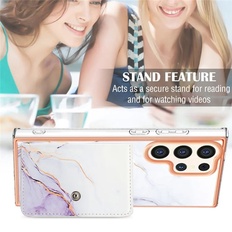 YB Leather Coating Series-9 for Samsung Galaxy S24 Ultra Case Kickstand Card Slot PU+TPU IMD Phone Cover