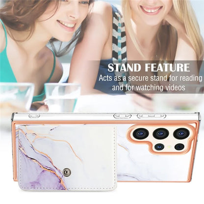 YB Leather Coating Series-9 for Samsung Galaxy S24 Ultra Case Kickstand Card Slot PU+TPU IMD Phone Cover