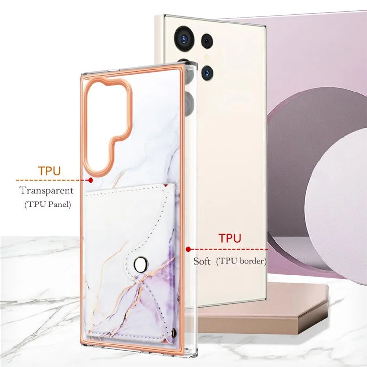 YB Leather Coating Series-9 for Samsung Galaxy S24 Ultra Case Kickstand Card Slot PU+TPU IMD Phone Cover