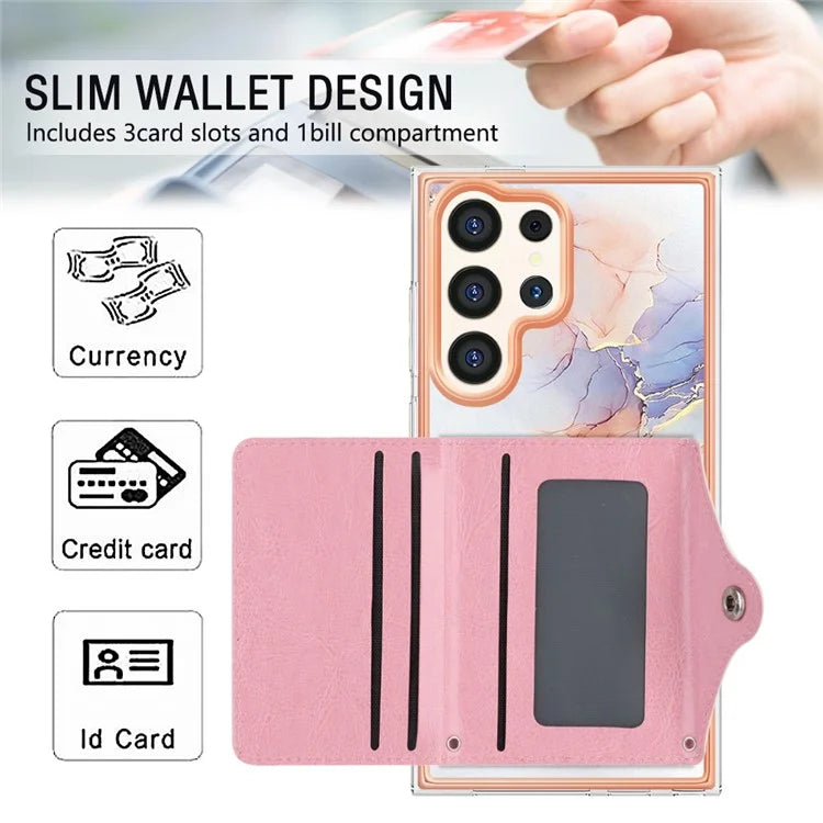YB Leather Coating Series-9 for Samsung Galaxy S24 Ultra Case Kickstand Card Slot PU+TPU IMD Phone Cover