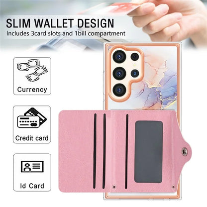 YB Leather Coating Series-9 for Samsung Galaxy S24 Ultra Case Kickstand Card Slot PU+TPU IMD Phone Cover
