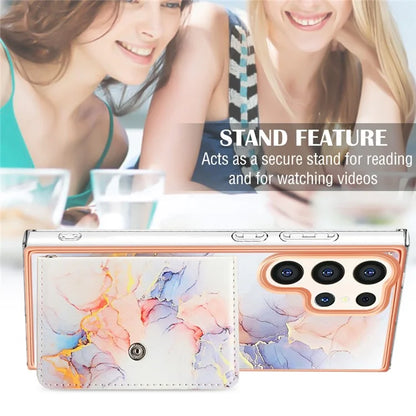 YB Leather Coating Series-9 for Samsung Galaxy S24 Ultra Case Kickstand Card Slot PU+TPU IMD Phone Cover