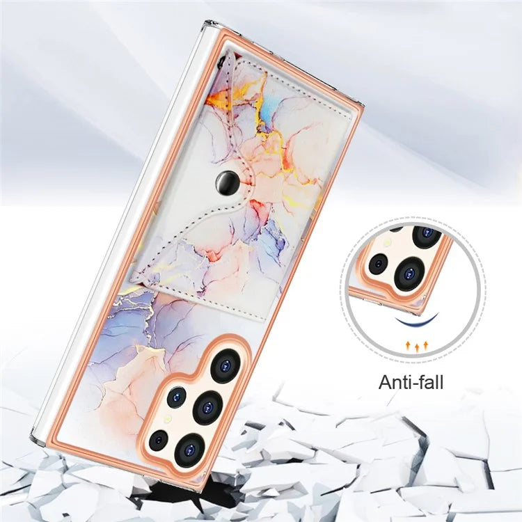 YB Leather Coating Series-9 for Samsung Galaxy S24 Ultra Case Kickstand Card Slot PU+TPU IMD Phone Cover