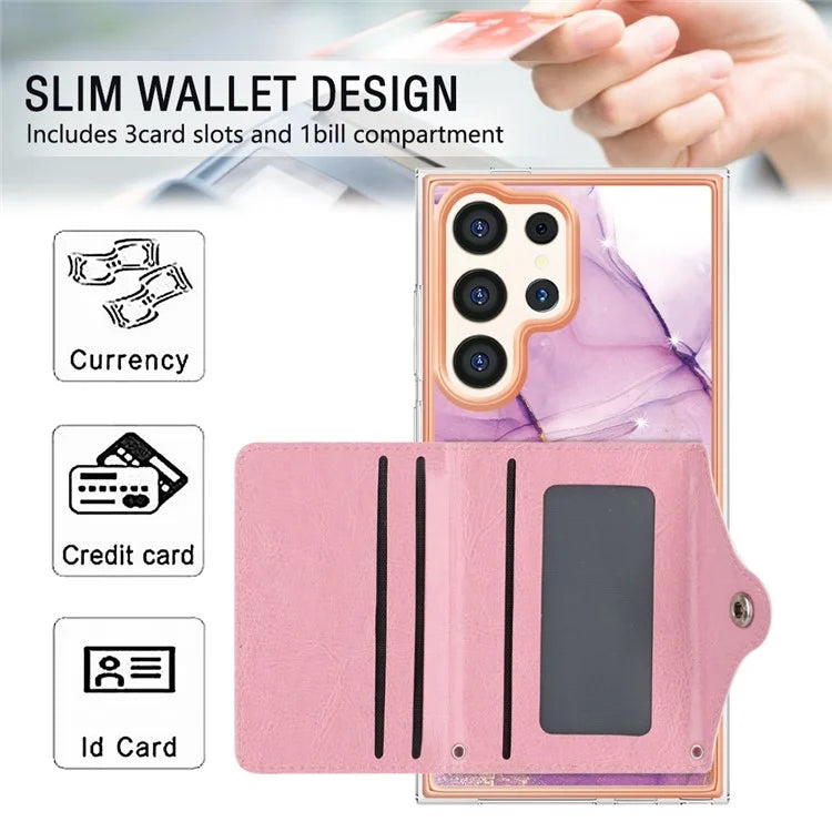 YB Leather Coating Series-9 for Samsung Galaxy S24 Ultra Case Kickstand Card Slot PU+TPU IMD Phone Cover