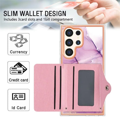 YB Leather Coating Series-9 for Samsung Galaxy S24 Ultra Case Kickstand Card Slot PU+TPU IMD Phone Cover