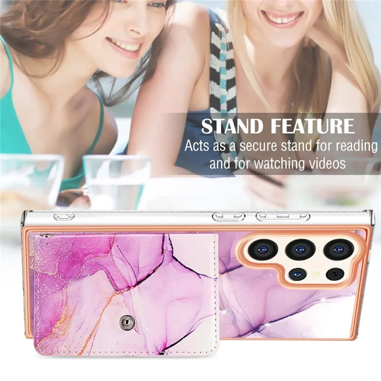 YB Leather Coating Series-9 for Samsung Galaxy S24 Ultra Case Kickstand Card Slot PU+TPU IMD Phone Cover