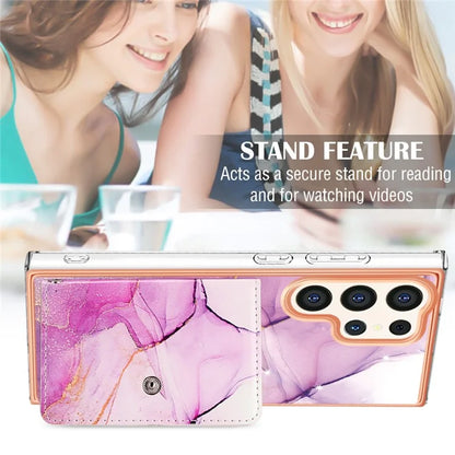 YB Leather Coating Series-9 for Samsung Galaxy S24 Ultra Case Kickstand Card Slot PU+TPU IMD Phone Cover