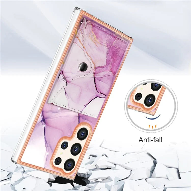YB Leather Coating Series-9 for Samsung Galaxy S24 Ultra Case Kickstand Card Slot PU+TPU IMD Phone Cover