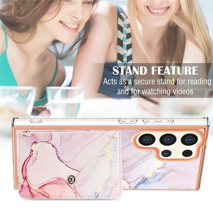 YB Leather Coating Series-9 for Samsung Galaxy S24 Ultra Case Kickstand Card Slot PU+TPU IMD Phone Cover