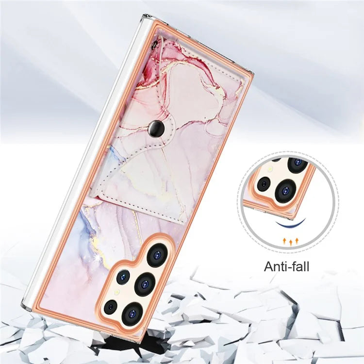 YB Leather Coating Series-9 for Samsung Galaxy S24 Ultra Case Kickstand Card Slot PU+TPU IMD Phone Cover