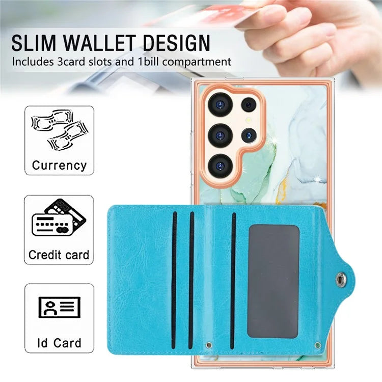 YB Leather Coating Series-9 for Samsung Galaxy S24 Ultra Case Kickstand Card Slot PU+TPU IMD Phone Cover