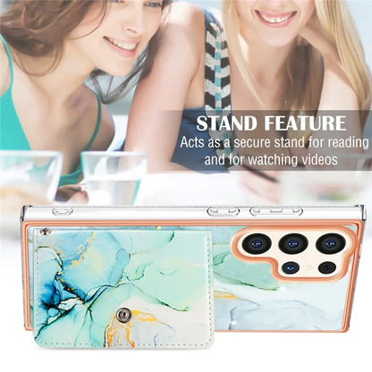 YB Leather Coating Series-9 for Samsung Galaxy S24 Ultra Case Kickstand Card Slot PU+TPU IMD Phone Cover