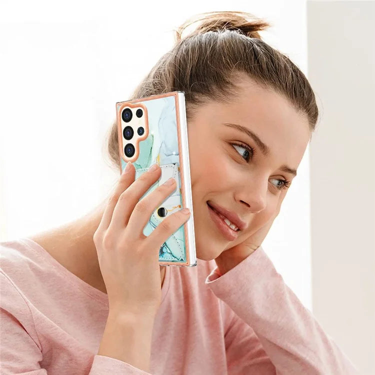 YB Leather Coating Series-9 for Samsung Galaxy S24 Ultra Case Kickstand Card Slot PU+TPU IMD Phone Cover