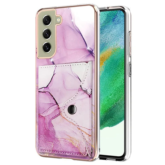 YB Leather Coating Series-9 for Samsung Galaxy S21 FE 5G Case IMD Pattern Card Holder Phone Back Cover