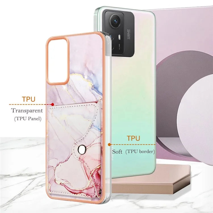 YB Leather Coating Series-9 for Xiaomi Redmi Note 12S 4G Case IMD Pattern Phone Card Bag Kickstand