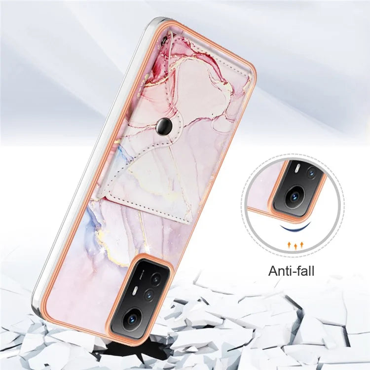 YB Leather Coating Series-9 for Xiaomi Redmi Note 12S 4G Case IMD Pattern Phone Card Bag Kickstand