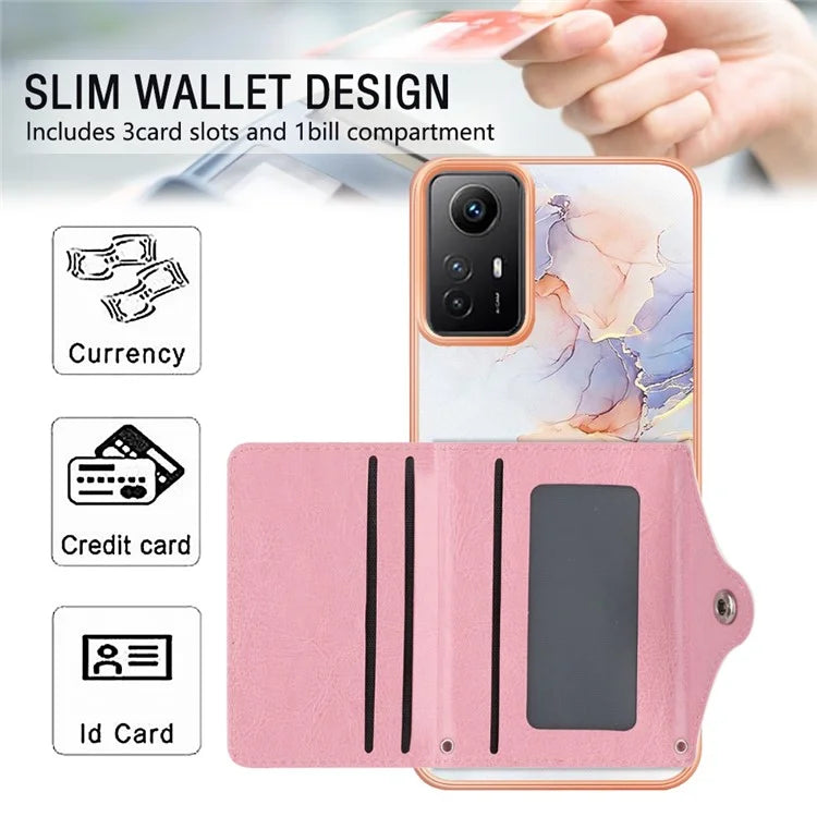 YB Leather Coating Series-9 for Xiaomi Redmi Note 12S 4G Case IMD Pattern Phone Card Bag Kickstand