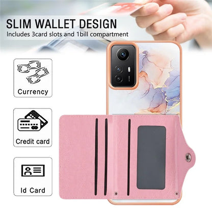 YB Leather Coating Series-9 for Xiaomi Redmi Note 12S 4G Case IMD Pattern Phone Card Bag Kickstand