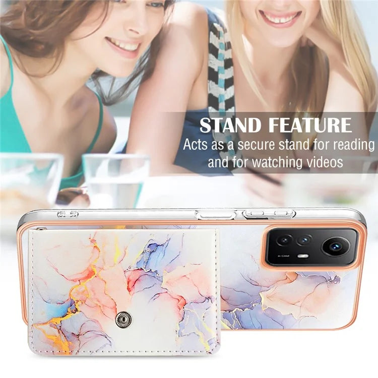 YB Leather Coating Series-9 for Xiaomi Redmi Note 12S 4G Case IMD Pattern Phone Card Bag Kickstand