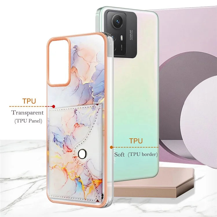 YB Leather Coating Series-9 for Xiaomi Redmi Note 12S 4G Case IMD Pattern Phone Card Bag Kickstand