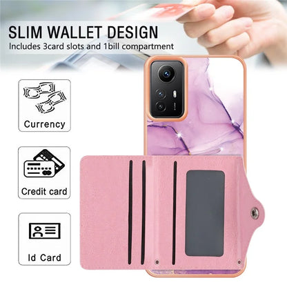YB Leather Coating Series-9 for Xiaomi Redmi Note 12S 4G Case IMD Pattern Phone Card Bag Kickstand