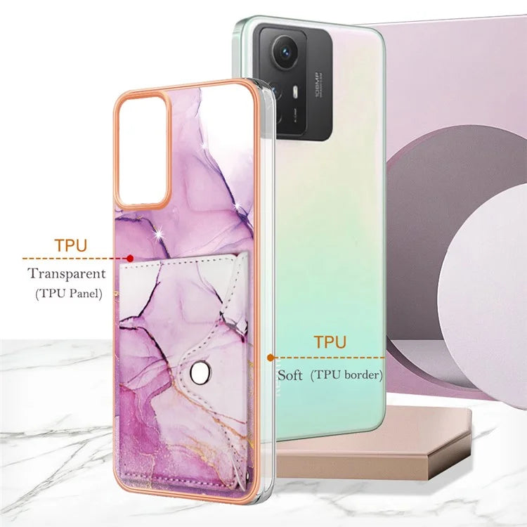 YB Leather Coating Series-9 for Xiaomi Redmi Note 12S 4G Case IMD Pattern Phone Card Bag Kickstand