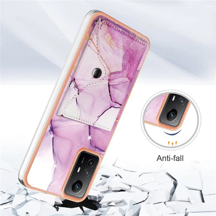 YB Leather Coating Series-9 for Xiaomi Redmi Note 12S 4G Case IMD Pattern Phone Card Bag Kickstand