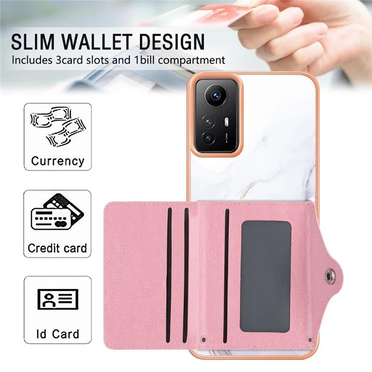 YB Leather Coating Series-9 for Xiaomi Redmi Note 12S 4G Case IMD Pattern Phone Card Bag Kickstand