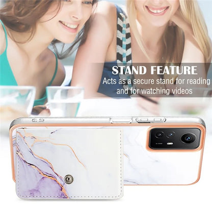 YB Leather Coating Series-9 for Xiaomi Redmi Note 12S 4G Case IMD Pattern Phone Card Bag Kickstand