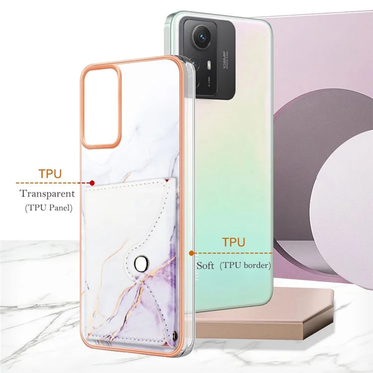 YB Leather Coating Series-9 for Xiaomi Redmi Note 12S 4G Case IMD Pattern Phone Card Bag Kickstand