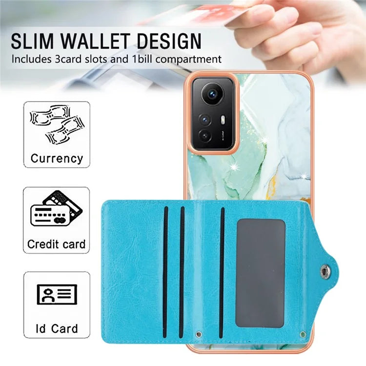 YB Leather Coating Series-9 for Xiaomi Redmi Note 12S 4G Case IMD Pattern Phone Card Bag Kickstand