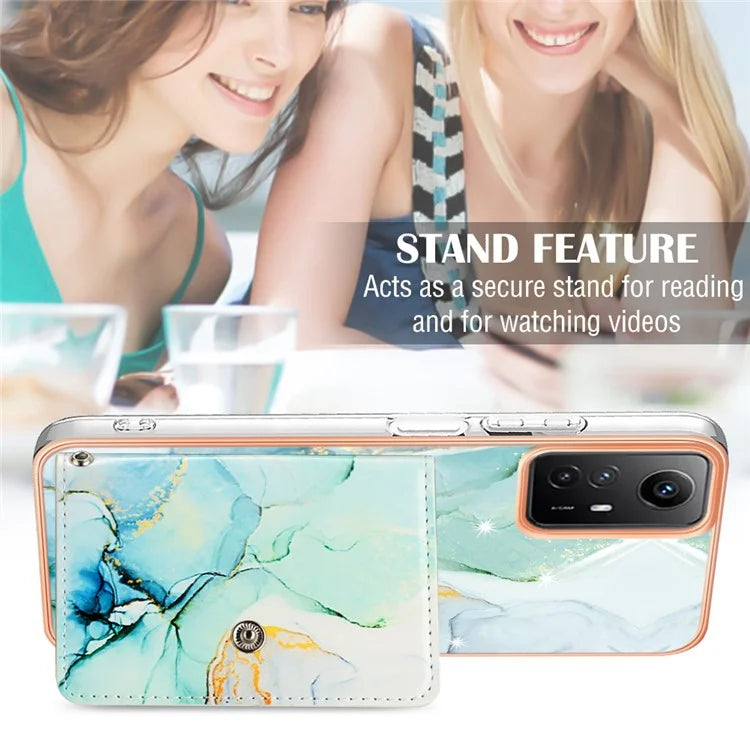 YB Leather Coating Series-9 for Xiaomi Redmi Note 12S 4G Case IMD Pattern Phone Card Bag Kickstand