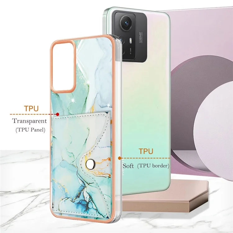 YB Leather Coating Series-9 for Xiaomi Redmi Note 12S 4G Case IMD Pattern Phone Card Bag Kickstand