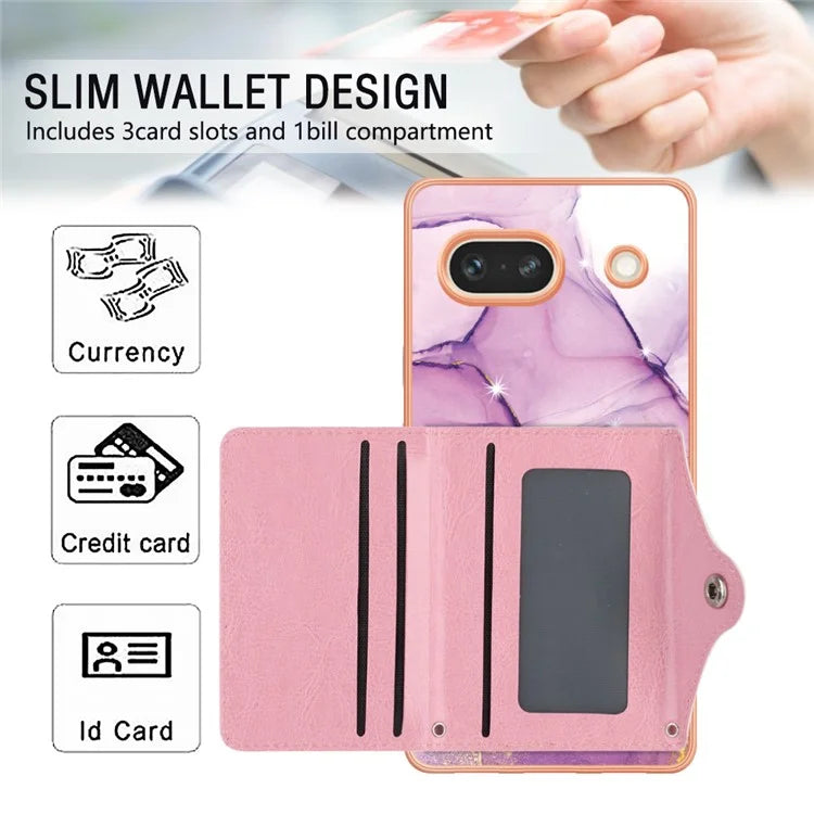 YB Leather Coating Series-9 for Google Pixel 7a Case IMD Pattern Leather+TPU Multifunctional Shell Cover