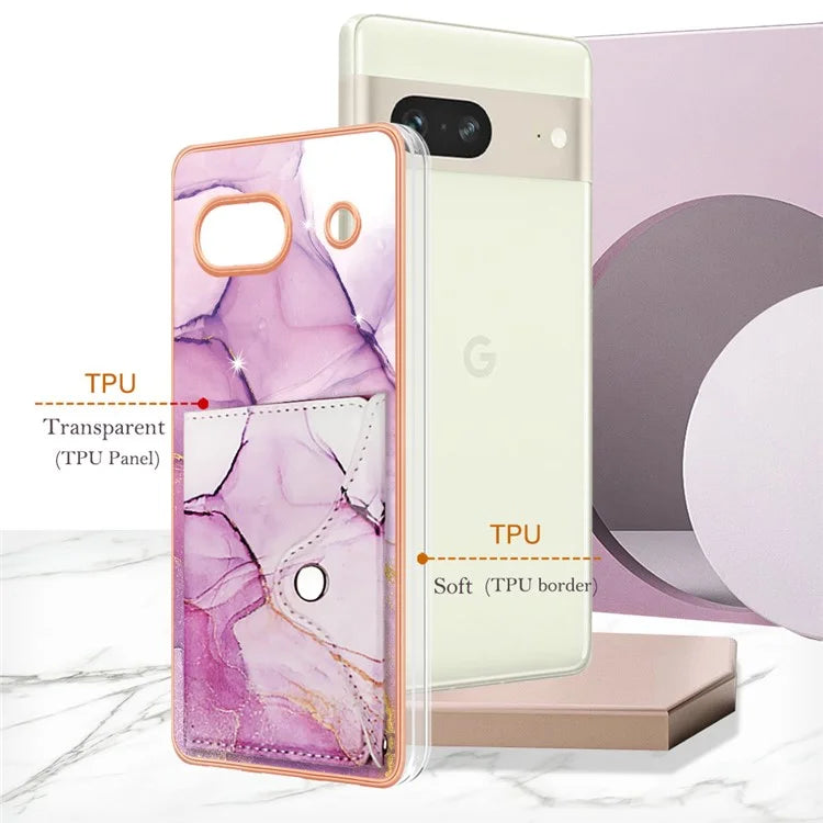 YB Leather Coating Series-9 for Google Pixel 7a Case IMD Pattern Leather+TPU Multifunctional Shell Cover