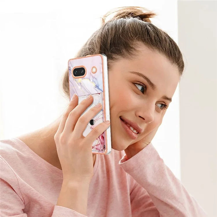 YB Leather Coating Series-9 for Google Pixel 7a Case IMD Pattern Leather+TPU Multifunctional Shell Cover