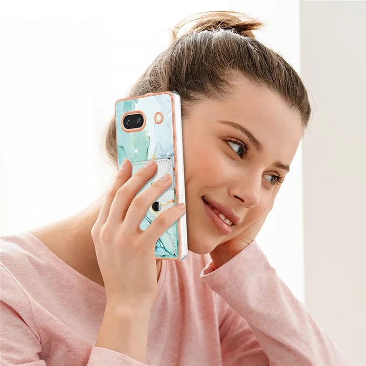 YB Leather Coating Series-9 for Google Pixel 7a Case IMD Pattern Leather+TPU Multifunctional Shell Cover