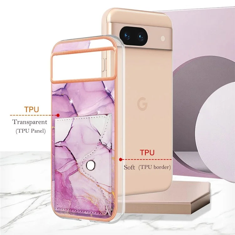 YB Leather Coating Series-9 for Google Pixel 8a Case IMD Pattern Card Holder Kickstand Phone Cover